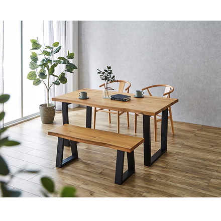 一枚板風ダイニングベンチ オーク無垢材 幅115 台形脚 オール無垢 椅子 イス チェア ベンチ アジャスター付き