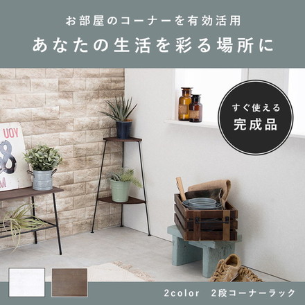 コーナーラック 完成品 2段 オープンラック 棚 スリム ディスプレイラック アイアン スチール リビング ブラック