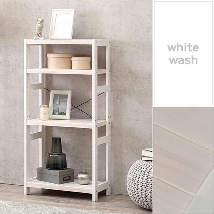 オープンラック 4段 幅60cm 木製 天然木 棚板高さ調節 魅せる収納 棚 シェルフ 北欧 フレンチカントリー調 ホワイトウォッシュ