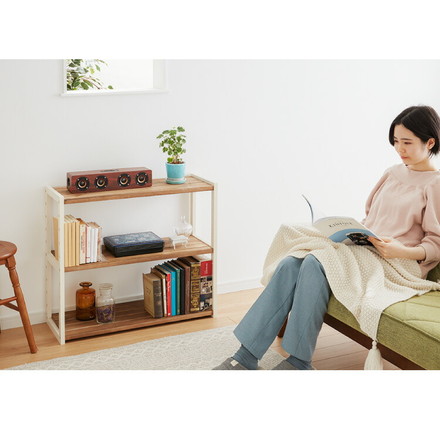 ラック オープンラック 4段 幅45cm 天然木 シェルフ 本棚 収納 ディスプレイ フリーラック カントリー調 ナチュラルアイボリー