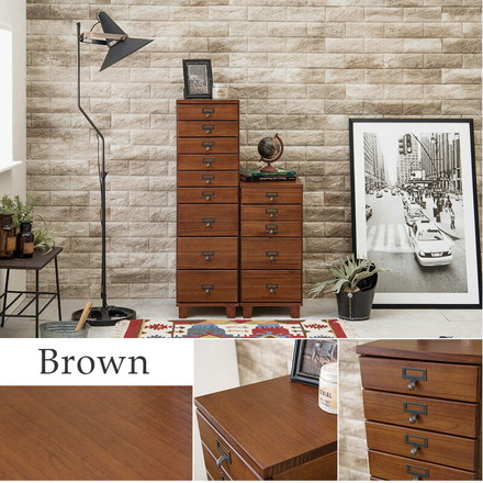 書類チェスト 9段 A4収納 多段チェスト 天然木 書類収納 取っ手付き アンティーク カントリー調 キッチン 書斎 ブラウン