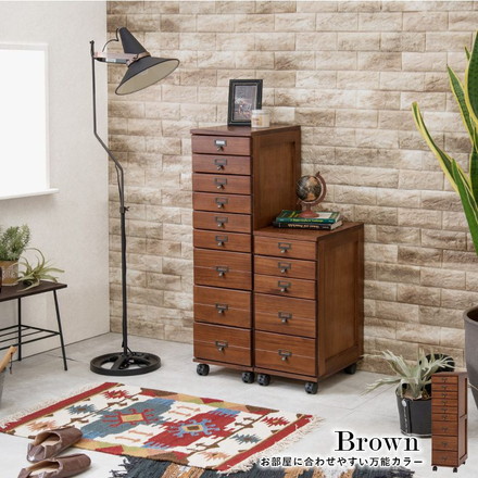 チェスト 9段 A4 ファイル 収納 大容量 引き出し 木目調 アンティーク キャスター ストッパー付き ブラックブラウン