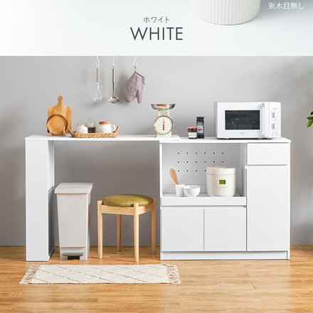 伸縮キッチンカウンター 2点セット 幅104~178 フラット 2口コンセント スライド棚 引出し 扉収納 ナチュラル