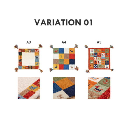 ギャベマット チェアパッド 40×40cm ウール100% GABBEH ギャッベ 羊毛 手織りマット A8レッド[270075901]