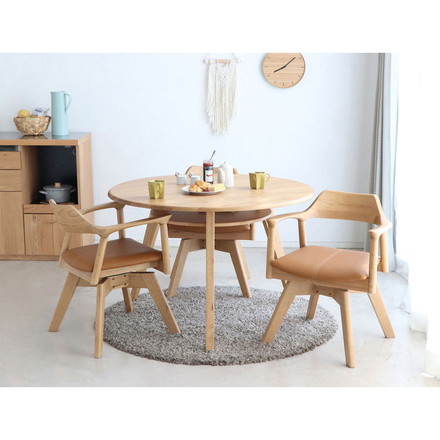 ラウンドチェア 肘掛け付き ダイニングチェア 木製 ナチュラルテイスト 回転チェア リビング ダイニング デスク