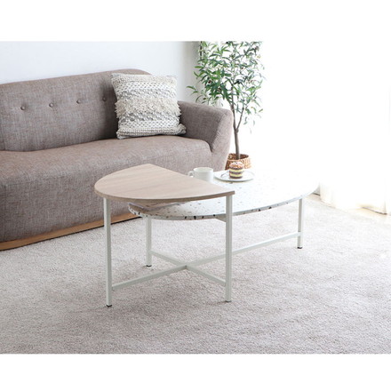 センターテーブル 幅122cm リビングテーブル 棚付き テラゾー柄 楕円テーブル 丸テーブル 机