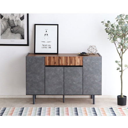 キャビネット 幅120cm 日本製 完成品 サイドボード チェスト リビングボード 脚付き コンクリート調