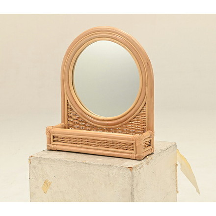 鏡 ラタン ミラー ナチュラル 壁掛け 置き型 韓国 インテリア コンパクト 北欧 ディスプレイ