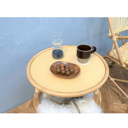 ラタン サイドテーブル 円型 幅45cm ナチュラル リビングテーブル センターテーブル