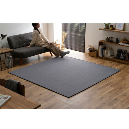 アイリスオーヤマ リバーシブルラグ ヘリンボーンxドットベロア 185×185cm グレー ORG-H1818 ラグ ラグマット カーペット IRIS