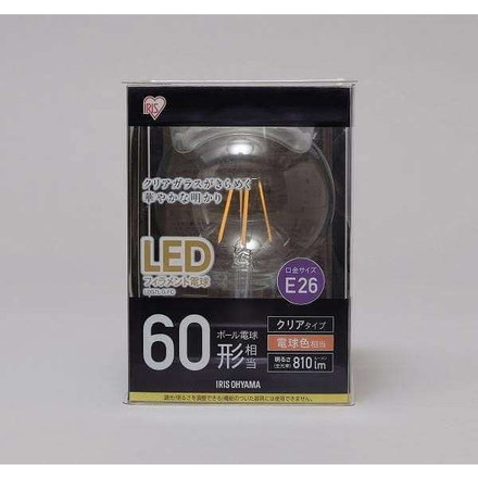 LEDフィラメント電球 ボール球タイプ60形 電球色 クリアタイプ LDG7L-G-FC アイリスオーヤマ