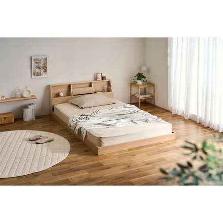 アイリスオーヤマ フロアベッド セミダブル FBF-SD ナチュラル 棚付き ローベッド ベッドフレーム すのこベッド