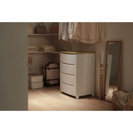 アイリスオーヤマ ウッドトップノックダウンチェスト 幅56cm 4段 KDMG-564WT ホワイト 木目調 天板