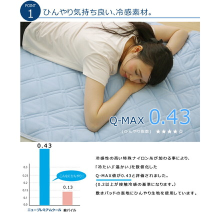 敷きパッド ダブル 洗える 冷感 涼感 接触冷感 NEWプレミアムクール 敷パッド 約140×205cm 吸水 速乾