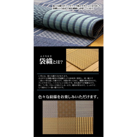 純国産 い草花ござカーペット 『京刺子』 ブルー 江戸間10畳（約435×352cm）