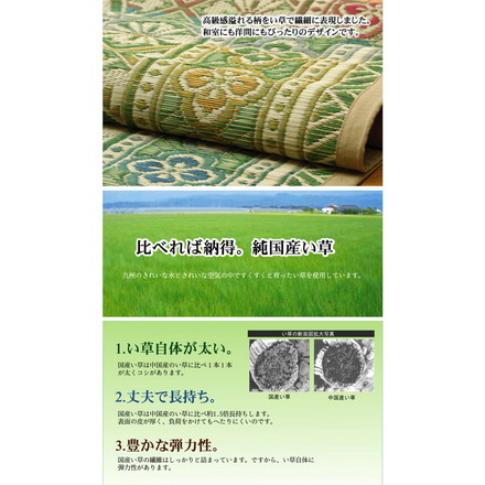 純国産 い草花ござカーペット 『アシック』 グリーン 江戸間3畳(約174×261cm)