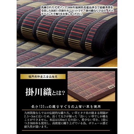 【福岡県品評会最優秀賞】純国産 い草花ござ 『鍋島』 ブラック 江戸間2畳(約174×174cm)