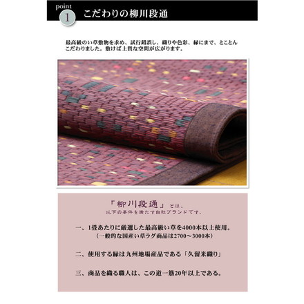 純国産 柳川段通 三重織 い草ラグカーペット 『柳川かすり』 ブルー 約191×191cm