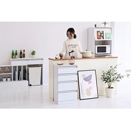 カウンター下収納 4段チェスト 幅40 鏡面仕上げ 白 ホワイト 引き出し 引出し 棚 ラック 収納 スリム