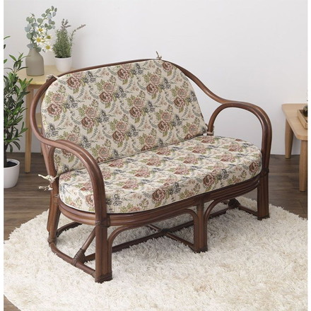 天然籐 カウチソファ マット付 2人掛け 幅107cm ソファ 完成品 ラタン らたん ソファー 二人掛け