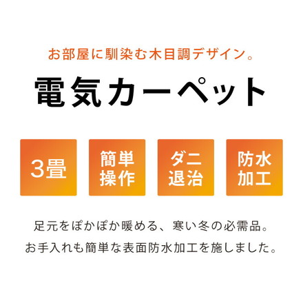 3畳 フローリング調電気マット 235×195cm ホットカーペット 電気マット ホットマット キッチンマット 防水 CWC301H-BW ブラウン