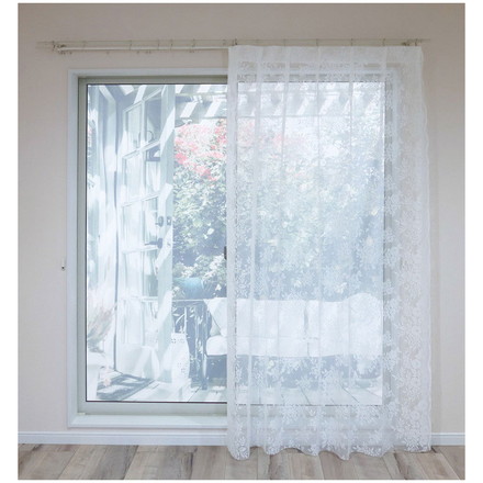 日本製 フリーカットレースカーテン 巾100cm×丈250cm バラ柄 花柄 2枚組 自由に長さ変更 ハサミでカット