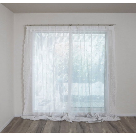 日本製 フリーカットレースカーテン 巾100cm×丈250cm ペイズリー柄 小さな柄 リーフ風 2枚組