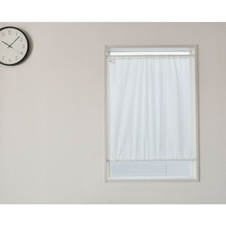 日本製 防炎 ボーダー柄 小窓カーテン 北欧風 程よい透け感 巾100cm×丈120cm ホワイト 突っ張り棒