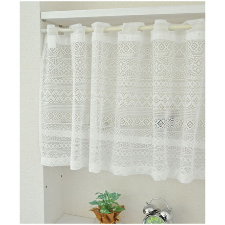 日本製 防炎 ボーダー柄 カフェカーテン 北欧風 程 よい透け感 巾150cm×丈50cm ホワイト 突っ張り棒