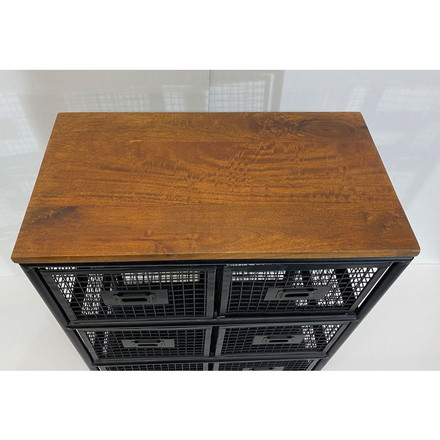 スチール メッシュチェスト 6杯タイプ 幅57cm 棚 ヴィンテージ モダン 北欧 天然木 木製 アイアン