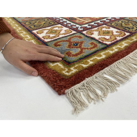 ラグ 90×130cm フラッグ トライバル 部族絨毯風 ウール コットン 天然素材