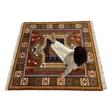 ラグ 190×190cm フラッグ トライバル 部族絨毯風 ウール コットン 天然素材