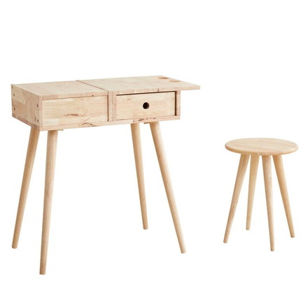 ドレッサーセット 天然木 木製 コンパクト ミラー付き スツール付き 化粧台 鏡 収納 デスク 机 NATURAL