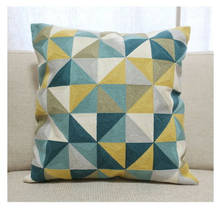 全面刺繍の幾何模様クッションカバー 約45cmX約45cm リビング ソファ オフィス 背当て