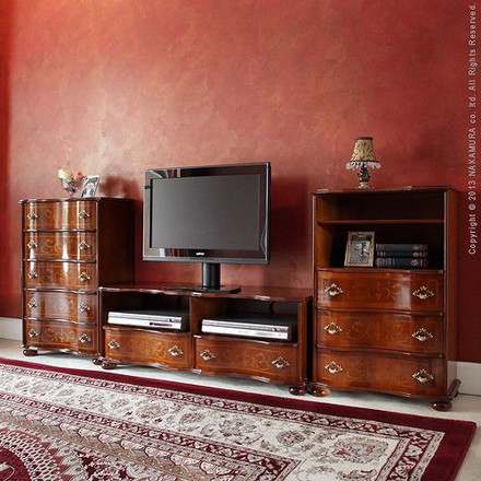 完成品 イタリア製 丸脚 テレビボード 幅110 ワイド ヴェローナ クラシック ローボード 引き出し付き 収納