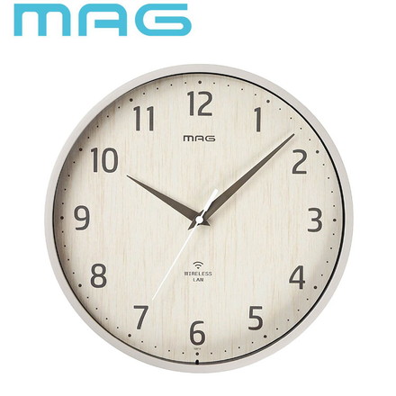 MAG マグ 掛け時計 壁掛け時計 Wi-Fiと接続 無線LAN アナログ時計 直径約29.2cm 木目調 連続秒針 ベージュ