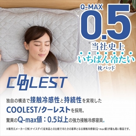 接触冷感 枕パッド Q-MAX0.5 43×63cm リバーシブル 抗菌防臭 省エネ エコ クール 洗える グレージュ