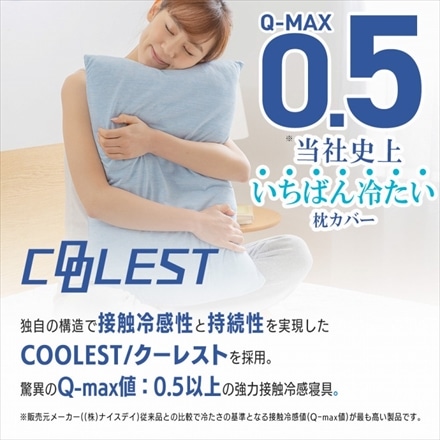 接触冷感 枕カバー Q-MAX0.5 43×63cm 冷却 省エネ エコ クール 洗える 夏 スカイブルー