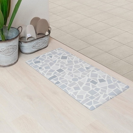 ベストコ 玄関マット 室内 40×80cm お手入れ簡単 防炎 防カビ 抗菌 防臭 ホワイト ストーン 石 タイル調