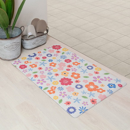 ベストコ 玄関マット 室内 60×90cm お手入れ簡単 防炎 防カビ 抗菌 防臭 ポピー 花柄 ND-5193