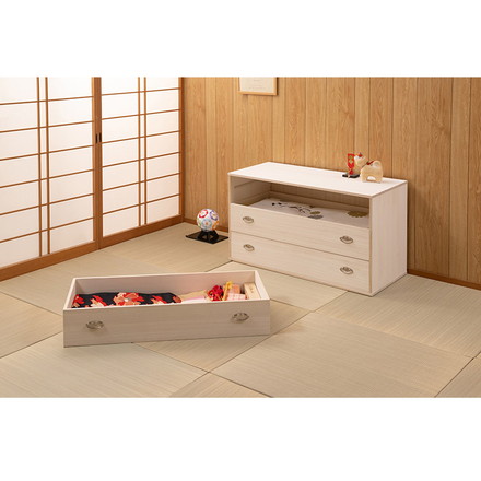 シルバー取っ手が華やかな桐クローゼットチェスト 幅99.5 奥行44 高さ61cm 3段タイプ キャスター付き