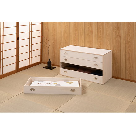 シルバー取っ手が華やかな桐クローゼットチェスト 幅99.5 奥行44 高さ61cm 4段タイプ キャスター付き