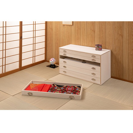 シルバー取っ手が華やかな桐クローゼットチェスト 幅99.5 奥行44 高さ61cm 6段タイプ キャスター付き