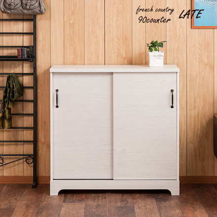 Late カウンター下収納チェスト 幅90 ホワイト 木目 カウンター下収納 引き戸 引き出し 幅30 ランドリー