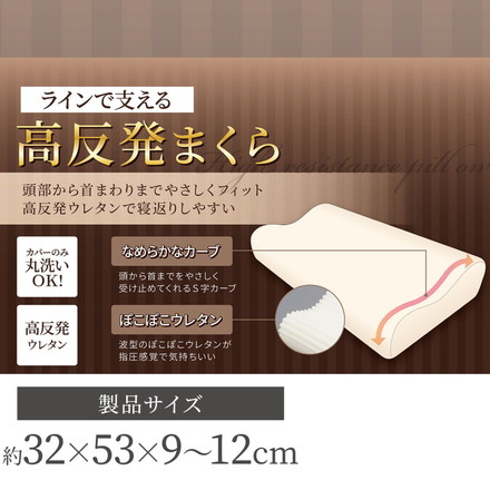 寝返りしやすい枕 高反発 ウレタンフォーム （32cm×53cm×9~12cm） 頭部 首まわり フィット なめらか