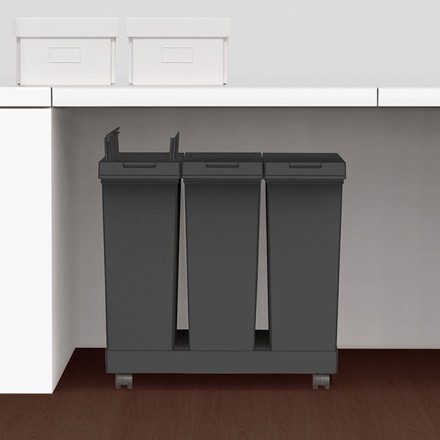 アスベル 棚下で使える プッシュダストボックス 3分別ワゴン 20L×3 ブラック