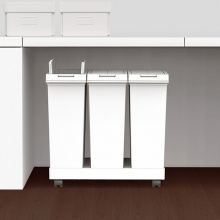 アスベル 棚下で使える プッシュダストボックス 3分別ワゴン 20L×3 ホワイト