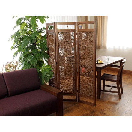 チーク無垢材×ラタン 3連パーティション @CBi(アクビィ) ACP333KA 籐家具 インテリア スクリーン