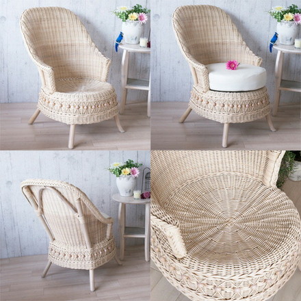 フィオーレ パーソナルチェア (ホワイトウォッシュ) 籐家具 イス 椅子 チェア 一人掛け 1人掛け 籐 ラタン