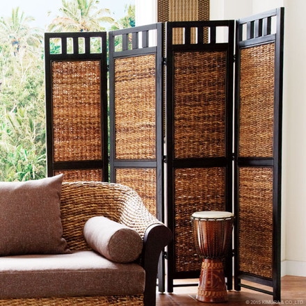 バナナリーフ スクリーン 4連 パーテーション 間仕切り 目隠し 完成品 組み立て不要 仕切り 衝立 ついたて 寝室